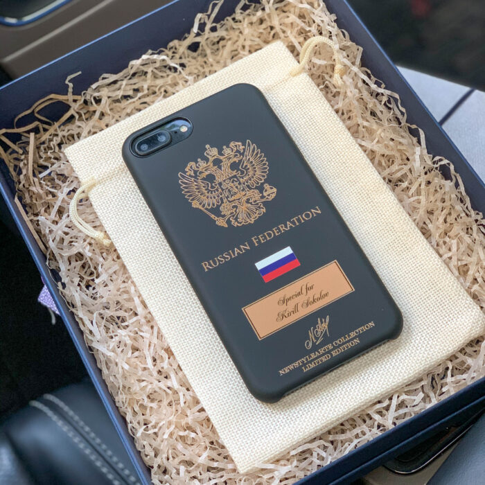 Чехол для iPhone с принтом герб России именной