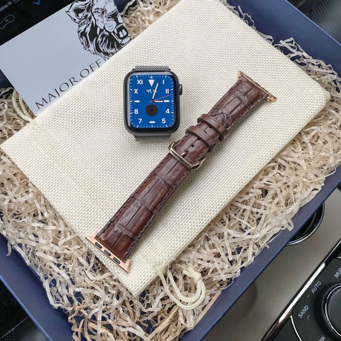Ремешок для Apple Watch кожа крокодила коричневый
