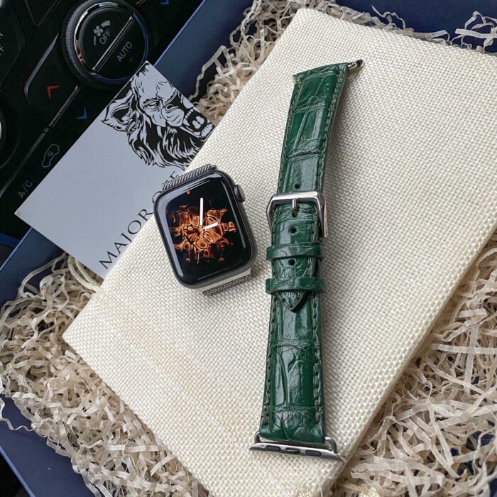 Ремешок для Apple Watch кожа крокодила зеленый