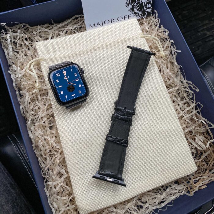 Ремешок для Apple Watch из кожи крокодила черного цвета