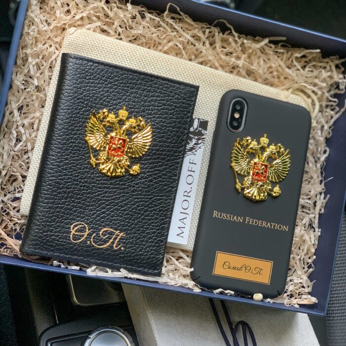 Именной чехол и обложка на паспорт / автодокументы герб России