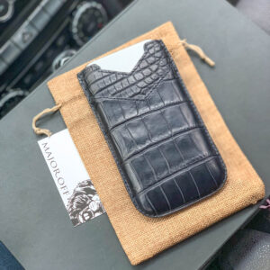 Чехол-карман для iPhone из кожи крокодила темно-синий