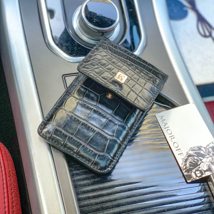 Чехол-карман для iPhone кожаный черный именной