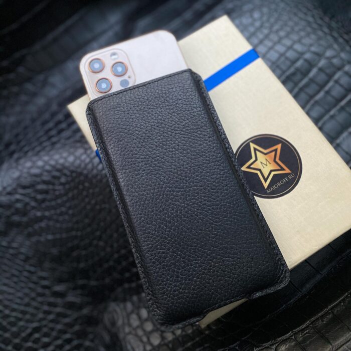 Чехол-карман для iPhone из кожи черный под крокодила