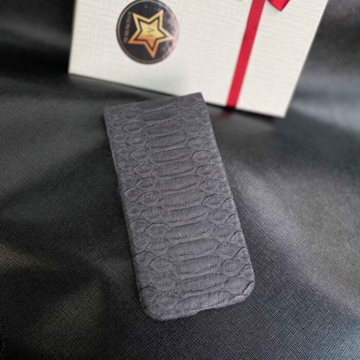 Чехол-карман для iPhone кожаный серый с логотипом яблочко
