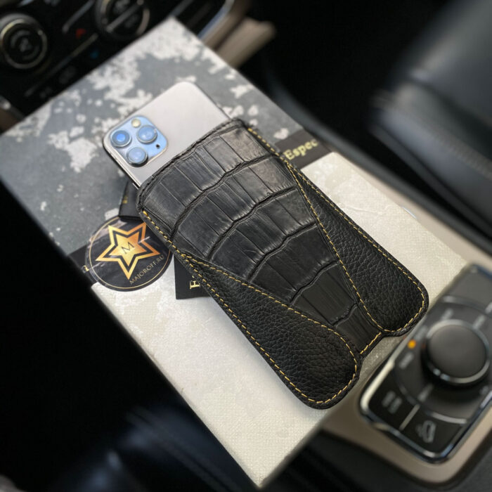 Чехол-карман для iPhone кожа крокодила с логотипом