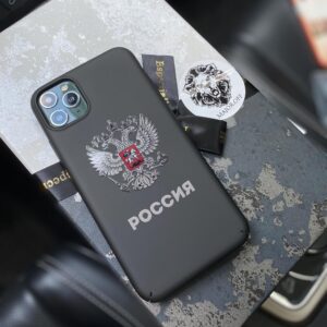 Чехол для iPhone с принтом герба и надписи Россия