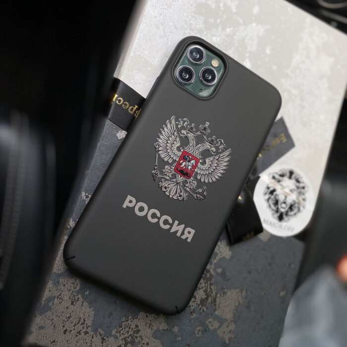 Чехол для iPhone с принтом герба и надписи Россия