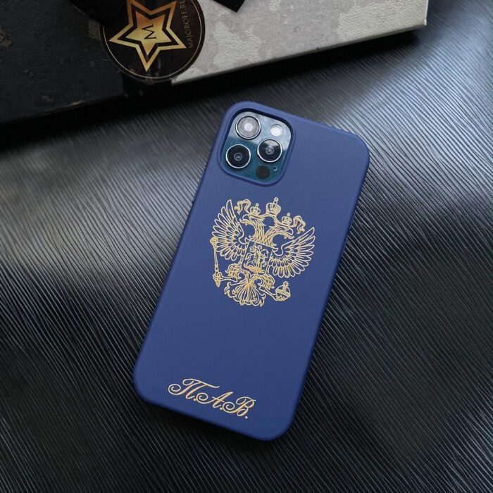 Чехол для iPhone с принтом Герб России синий