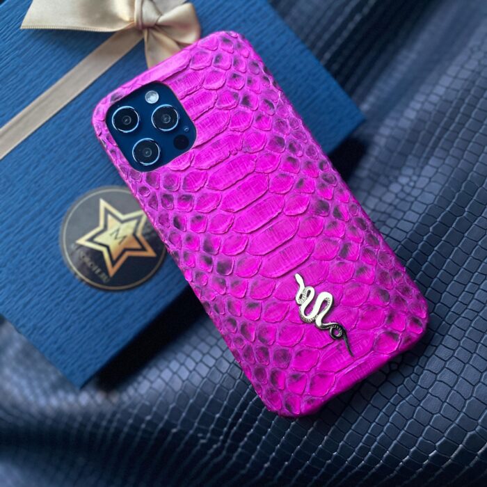 Чехол для iPhone из кожи питона розовый логотип змея