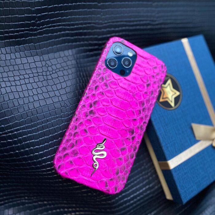 Чехол для iPhone из кожи питона розовый логотип змея