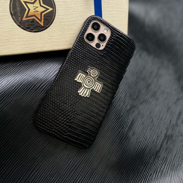 Чехол для iPhone из кожи игуаны черный с логотипом компании