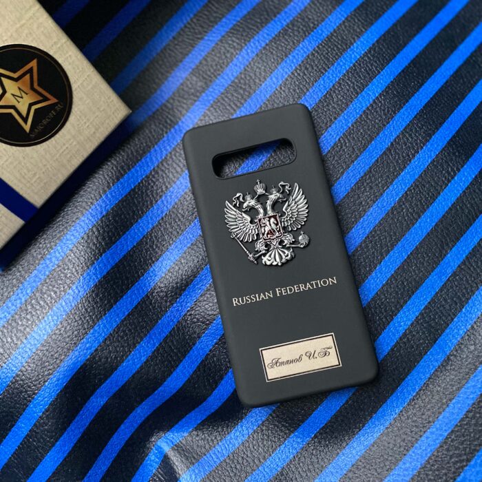 Именной чехол для Samsung с гербом РФ