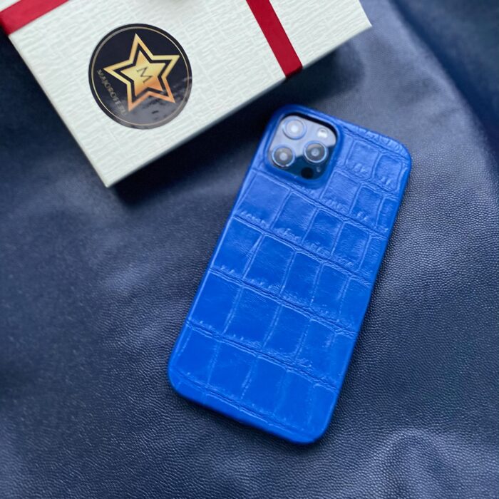 Чехол для iPhone из кожи под крокодила синий