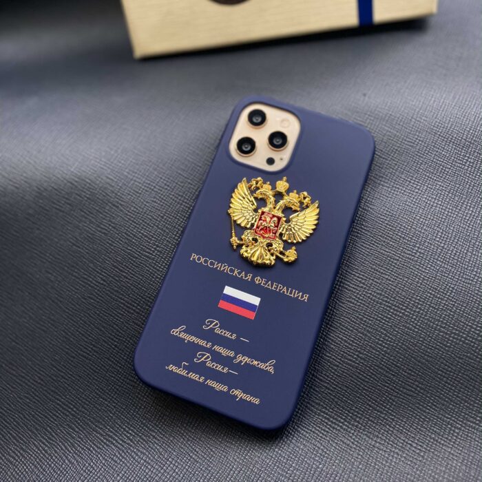 Чехол для iPhone с гербом России синий