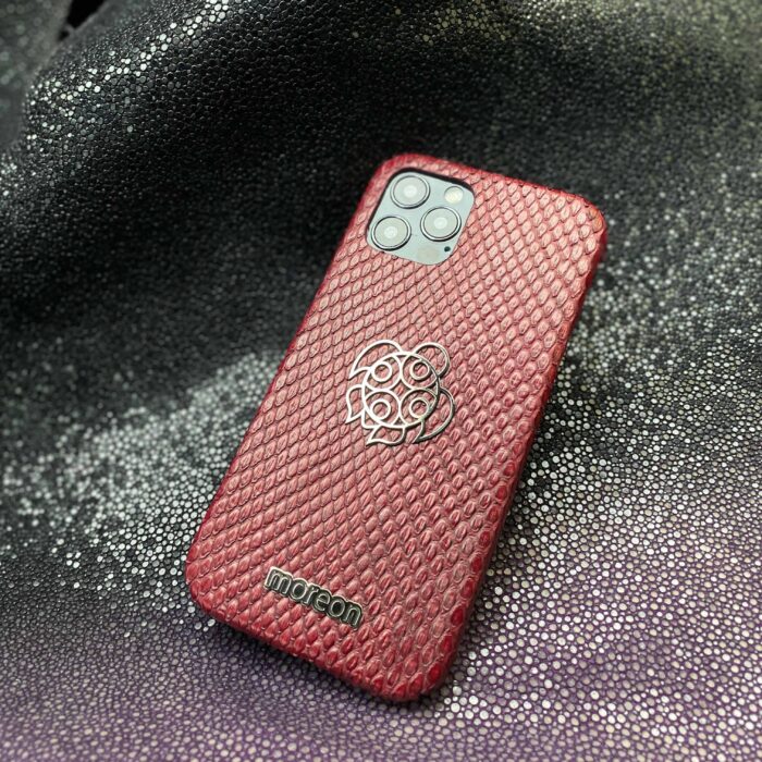 Чехол для iPhone из кожи бордовый с логотипом компании