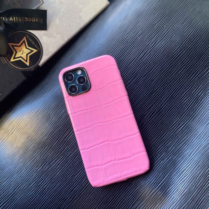 Чехол для iPhone кожаный розовый