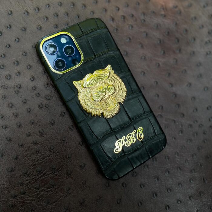 Чехол для iPhone из кожи крокодила с логотипом Тигр