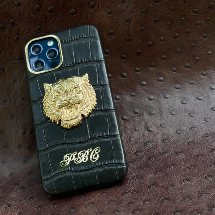 Чехол для iPhone из кожи крокодила с логотипом Тигр