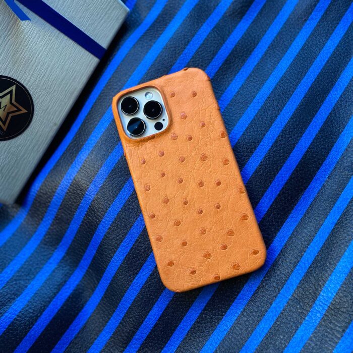 Чехол для iPhone из кожи страуса оранжевый
