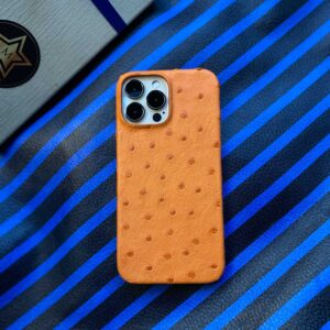 Чехол для iPhone из кожи страуса оранжевый
