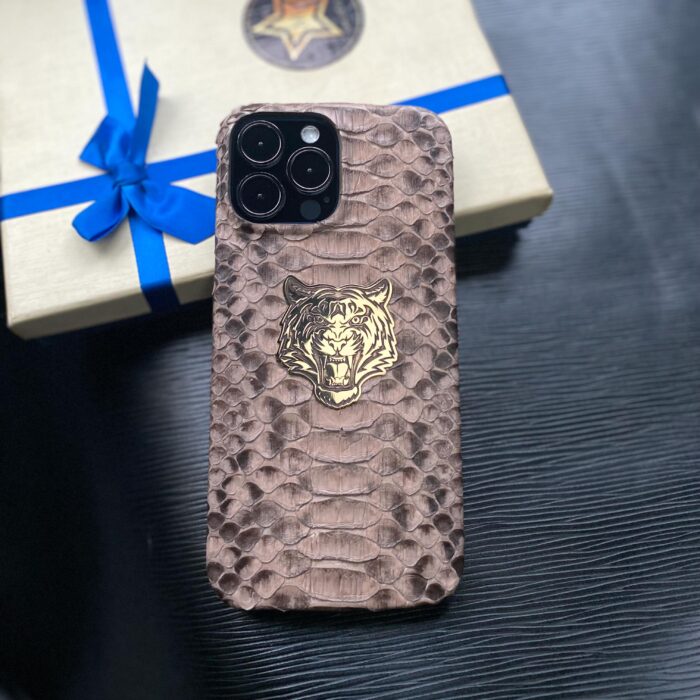 Чехол для iPhone из кожи питона с логотипом Тигр