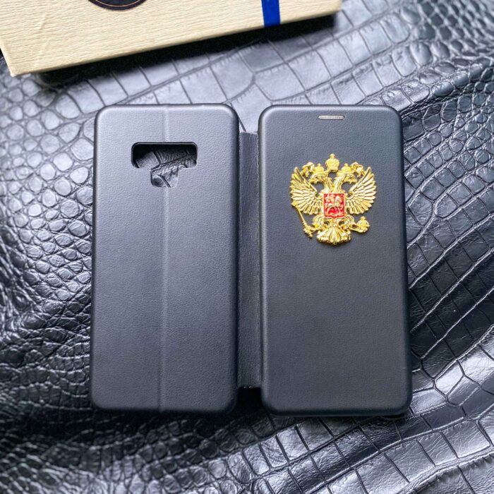 Чехол-книжка для Samsung из экокожи черный с гербом России