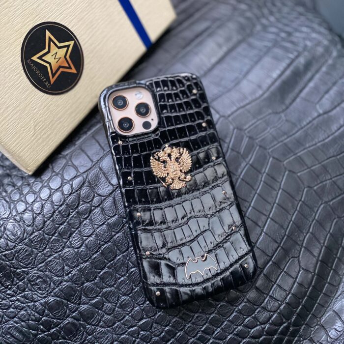 Чехол для iPhone из крокодила с гербом РФ и логотипом