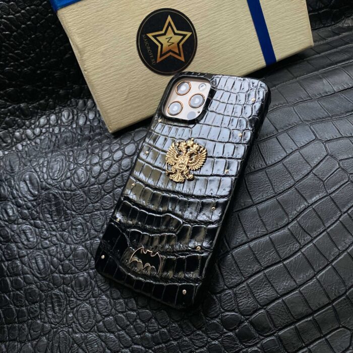 Чехол для iPhone из крокодила с гербом РФ и логотипом
