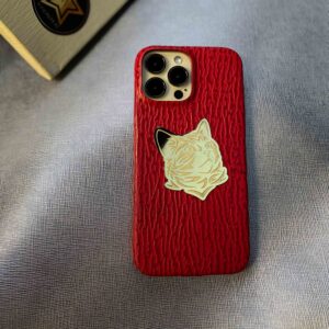 Чехол для iPhone из кожи акулы красный с логотипом