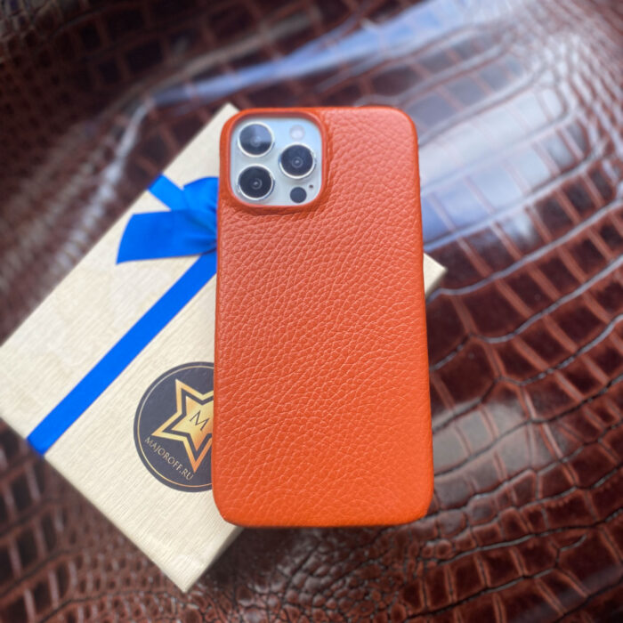 Чехол для iPhone из кожи оранжевый