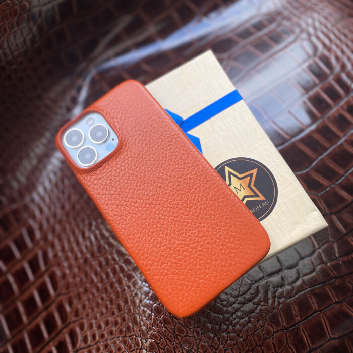 Чехол для iPhone из кожи оранжевый