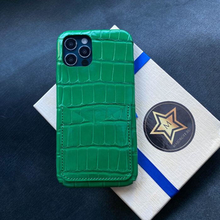 Чехол для iPhone из кожи крокодила с карманом для карты