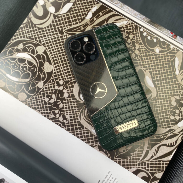 Чехол для iPhone из карбона и кожи с логотипом Мерседес Mercedes