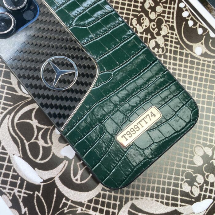 Чехол для iPhone из карбона и кожи с логотипом Мерседес Mercedes