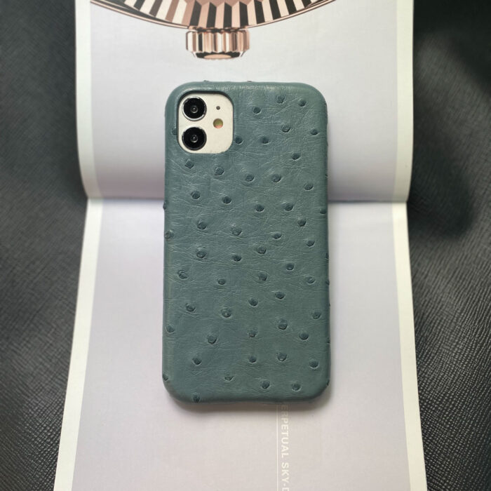 Чехол для iPhone из страуса серо-голубой