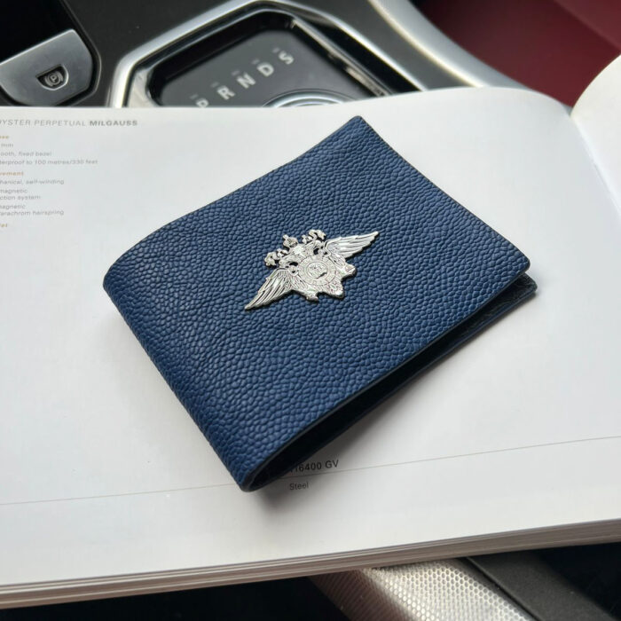 Обложка на удостоверение МВД кожаная с гербом синяя