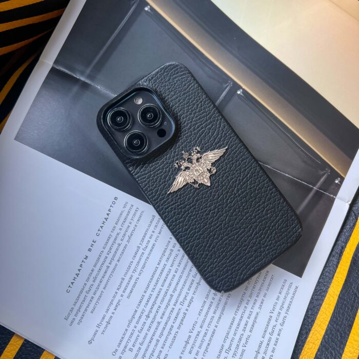 Чехол для iPhone из кожи черный с эмблемой МВД