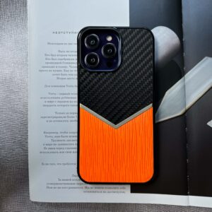 Чехол для iPhone из карбона и оранжевой кожи