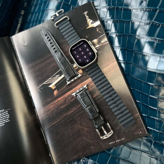 Ремешок для Apple Watch черный кожа под крокодила