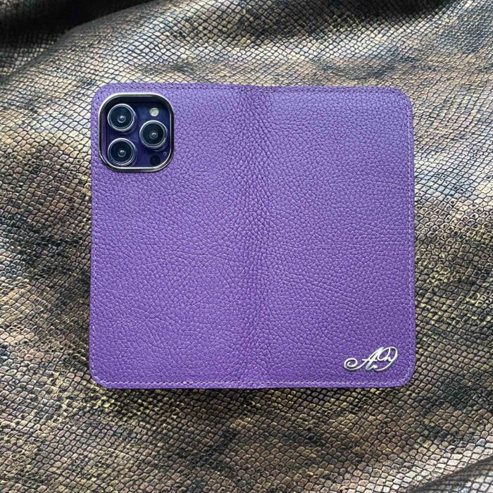 Чехол-книжка для iPhone 15 Pro Max кожаный фиолетовый